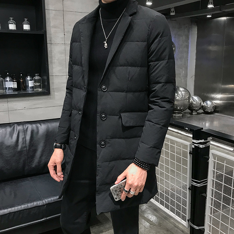 Winter suit collar down jacket men's mid-length winter dress body cold clothing white duck down solid color trench coat down jacket