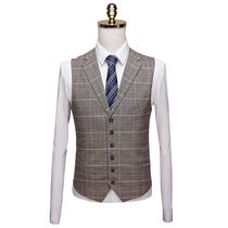 Retro casual suit collar plaid vest man slim sleeveless waistcoat chickle button suit horse clip