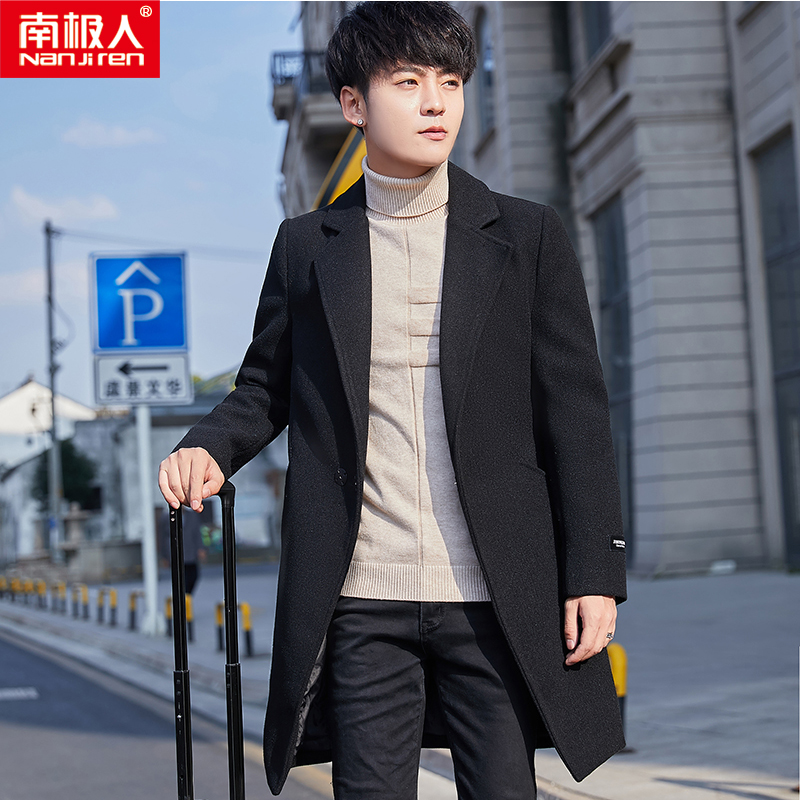 Windbreaker men's mid-length winter Korean style double-breasted woolen coat lambswool thickened casual woolen coat winter