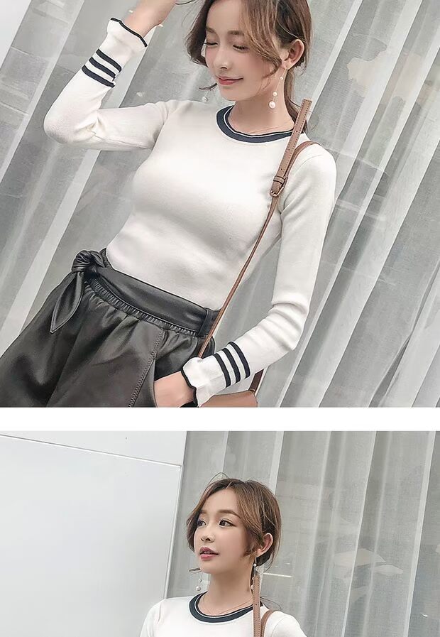 Mùa xuân và mùa thu mới thời trang cổ tròn màu sắc kết hợp áo sơ mi mỏng đan nữ phiên bản Hàn Quốc của áo sơ mi dài tay màu hoang dã áo khoác mỏng nữ