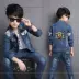 Quần áo trẻ em 10 áo khoác nam denim 11 nam sinh tiểu học 12 mùa xuân và mùa thu 13 quần áo trẻ em nam lớn 15 tuổi - Cao bồi quần nam Cao bồi