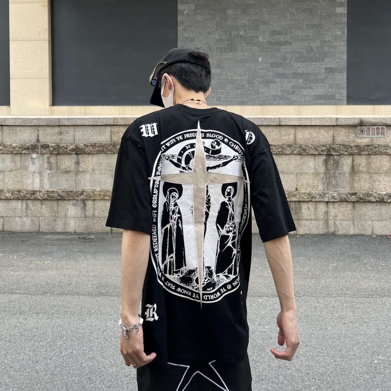 American retro tide original small-sleeve T-shirt men in Europe and America high street tide oversize tops T