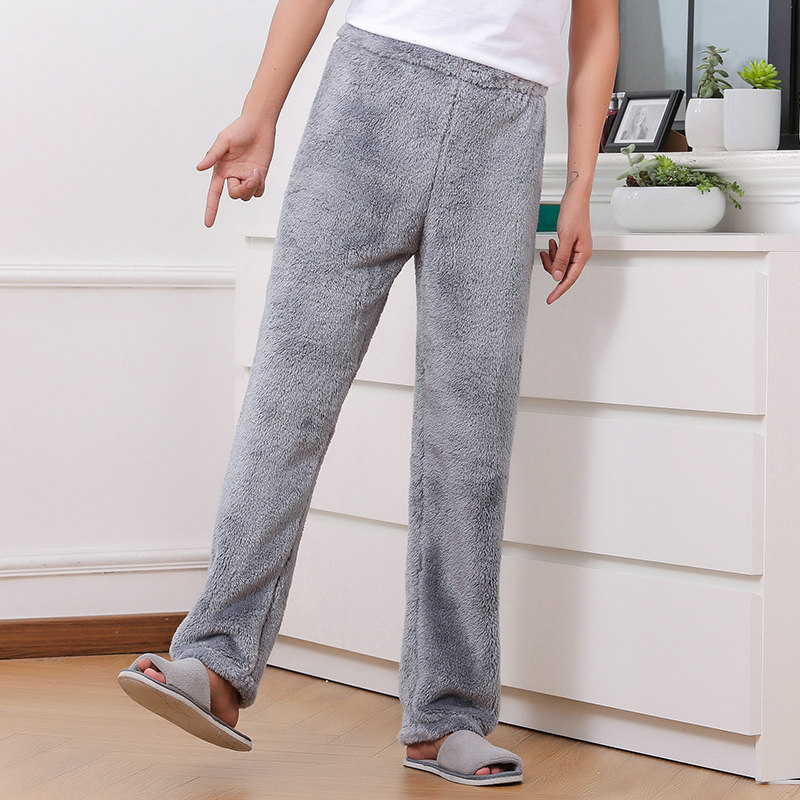Coral fleece autumn and winter pajamas flannel pajamas men's loose large size pants home pants ladies thick warm trousers