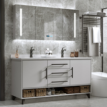 Modern simple double basin light luxury rock slab bathroom cabinet combination floor-to-ceiling wash sink wash basin toilet