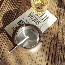 Black Walnut Wood Ashtrays Creativity Brief Living Room Office Home Solid Wood Cigarette Cylinders Light Lavish Stainless Steel Gifts