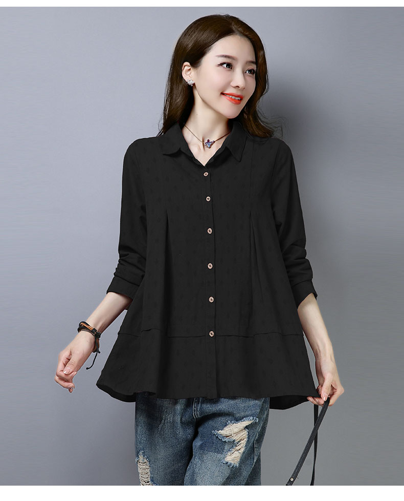 Áo sơ mi nữ inka tay dài 2019 mới xuân rộng size áo sơ mi nữ rộng che bụng giảm béo áo sơ mi nữ cotton - Áo sơ mi áo sơ mi nữ tay dài form rộng