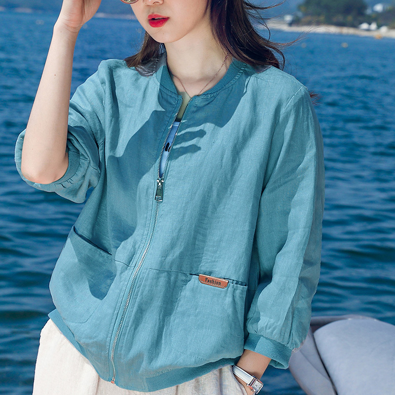 Thin Baseball Jacket for Women, Short Style, 2026 New Spring and Summer, Middle-Aged Mom Casual Fashion, Stylish Linen Top