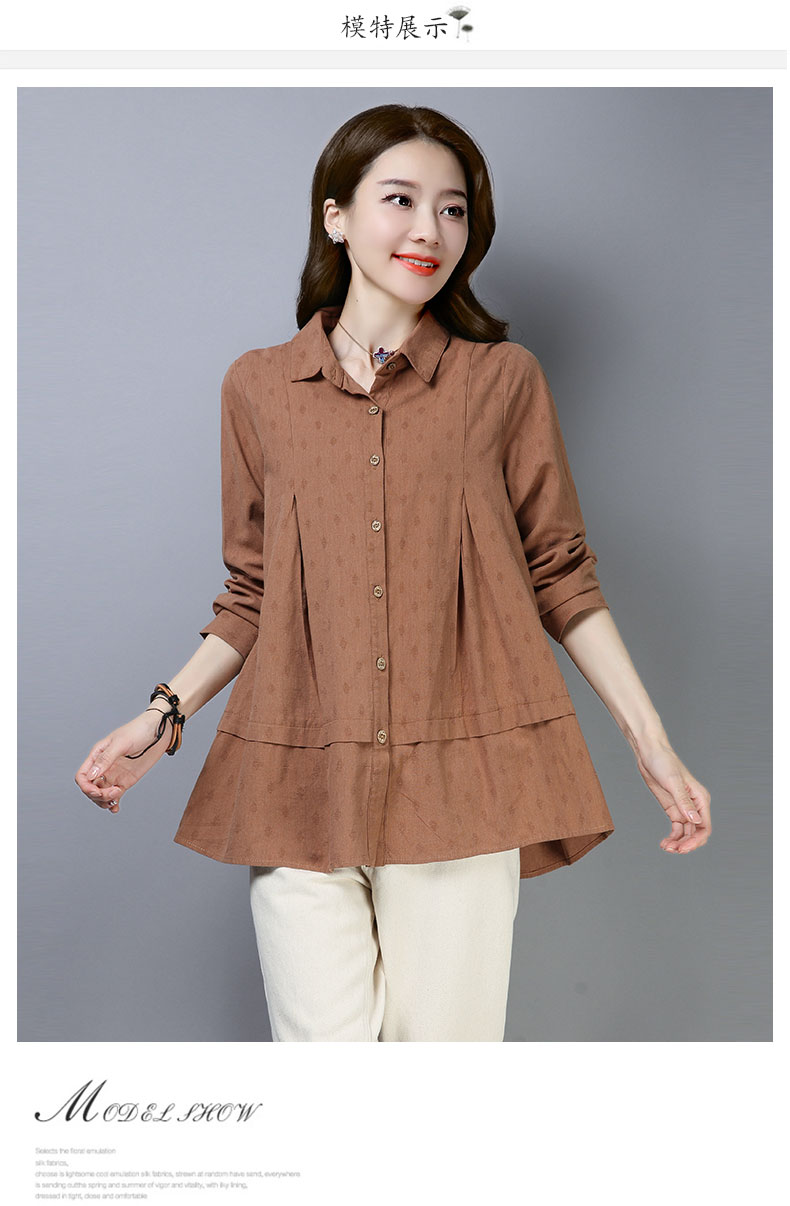 Áo sơ mi nữ inka tay dài 2019 mới xuân rộng size áo sơ mi nữ rộng che bụng giảm béo áo sơ mi nữ cotton - Áo sơ mi áo sơ mi nữ tay dài form rộng