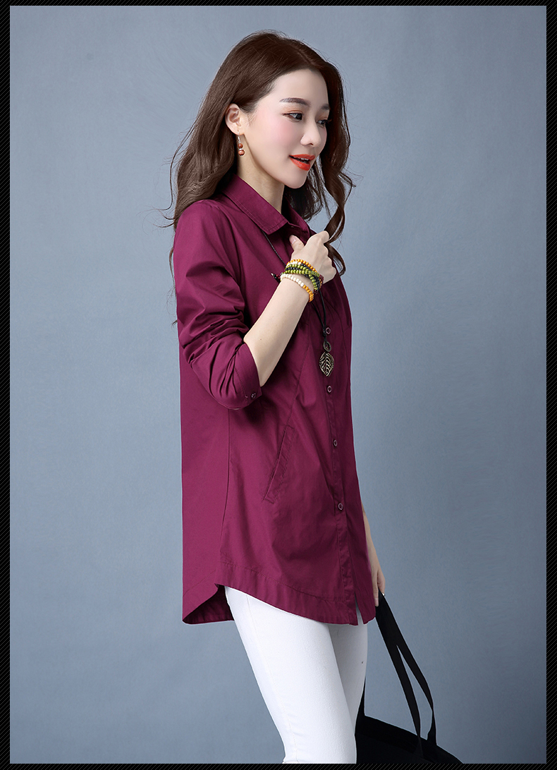 Áo cotton nữ 2018 thu đông mới rộng size áo dài tay dài đoạn giản dị mùa xuân và áo len mùa thu áo vải voan