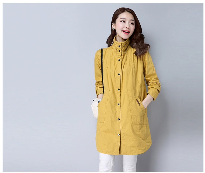 Inga xuân 2018 mới dành cho nữ áo khoác cỡ lớn trong phần dài áo thun cotton đứng cổ áo thời trang hoang dã cho nữ