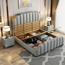 American light luxury leather bed double bed modern simple 1 8M master bedroom leather small apartment tatami storage Net red bed