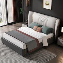 Italian light luxury leather bed modern simple 2021 New tatami high Box storage bed soft bag Napa real leather bed
