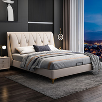 Italian minimalist leather bed modern minimalist master bedroom light luxury leather bed tatami marriage bed economical double bed