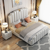 American light luxury leather bed modern minimalist tatami master bedroom double bed multifunctional high box pressure storage leather bed