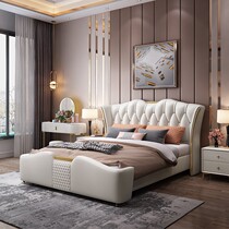 Light luxury bed master bedroom big bed high box storage leather bed modern minimalist double leather art wedding bed 1 8m bedroom leather bed