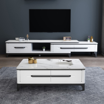 Modern minimalist marble coffee table TV cabinet combination small apartment living room storage home Nordic solid wood set