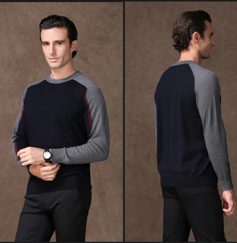 2019 cao cấp đích thực worsted nam tinh khiết áo len cashmere cổ tròn áo thun dệt kim áo len quý ông thương hiệu quần áo nam - Áo len Cashmere