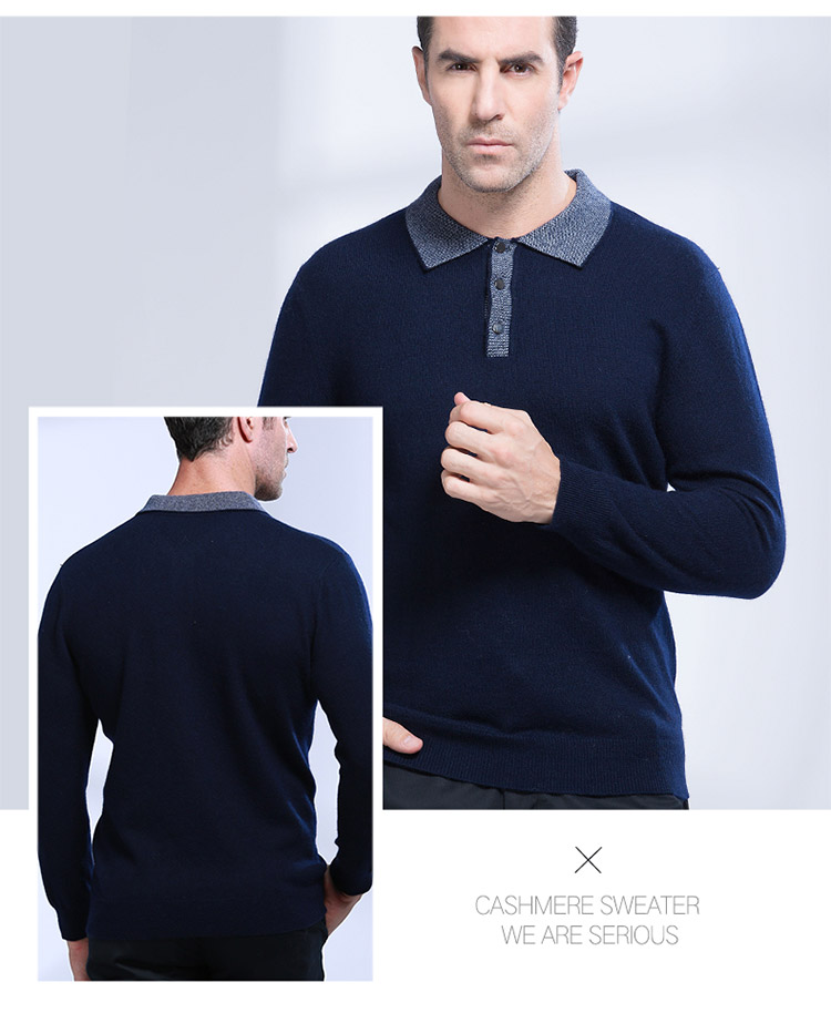 Makino Yangge nam áo len cashmere áo len màu rắn dày áo len kích thước lớn áo len đáy áo sơ mi cổ áo - Áo len Cashmere áo có cổ