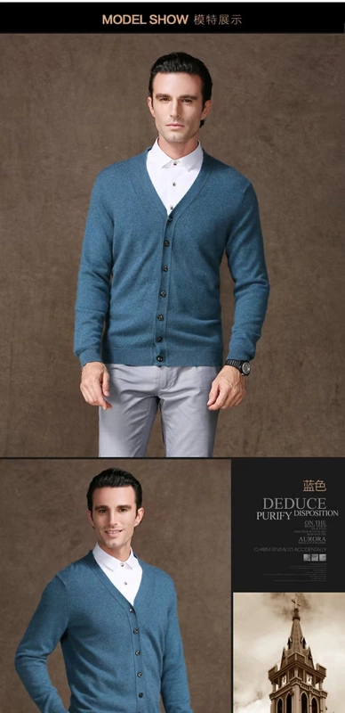 Mùa thu đông 2019 áo len cashmere mới tinh xảo len nam cổ chữ V cardigan đơn ngực dài tay áo len dệt kim thời trang - Cardigan