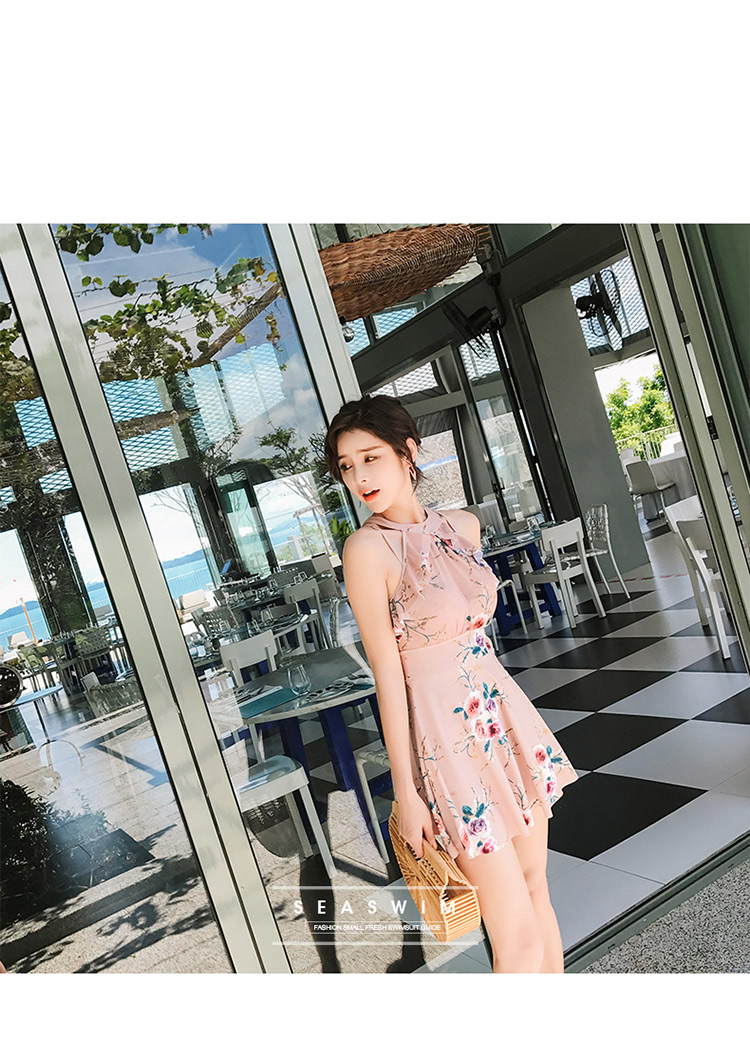 Áo tắm một mảnh Hàn Quốc nữ nhỏ thơm tập hợp váy hoa sen kiểu phẳng góc béo mm che bụng giảm béo tắm nước nóng mùa xuân - Bộ đồ bơi One Piece bộ bơi liền thân