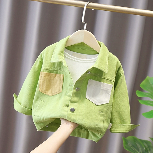 Джинсовая осенняя детская весенняя куртка для мальчиков, в западном стиле, в корейском стиле