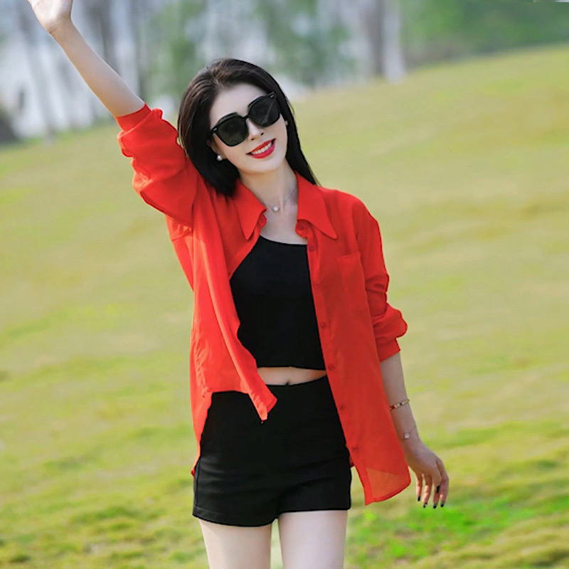 High-End Tencel Sun Protection Shirt for Women, Skin-Friendly, Breathable, New Style, Light Luxury Outerwear, Anti-Uv Thin Red Jacket High-End Tencel Sun Protection Shirt for Women, Skin-Friendly, Breathable, New Style, Light Luxury Outerwear, Anti-Uv Thin Red Jacket