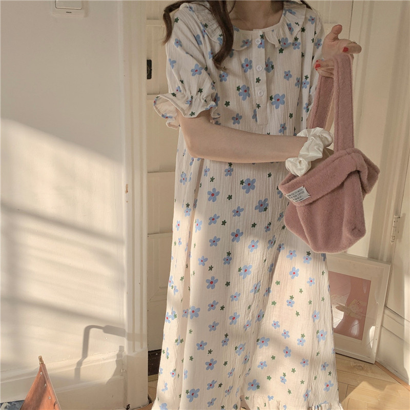 Pajamas Summer Day System in Pure Cotton Small Small Sleeve Daisies Cotton Cotton Cotton Cotton External Wear Home Dress
