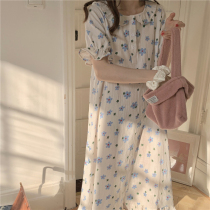 Pajamas for women summer Japanese simple ins pure cotton gauze short-sleeved daisy cotton and linen can be worn outside home clothes nightgown