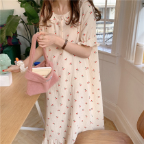 Soft sweet sleeping dress 2021 Red cotton gauze cherry printed home dress dress