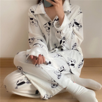 Cute to foul thin-duveyard women Han edition in wind abstract printing pattern simple home suit two pieces