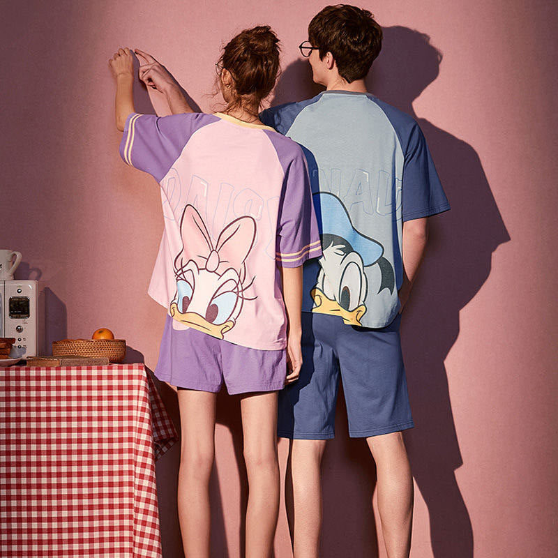 Couple pajamas summer cotton household clothes Cartong Donald Duck cute Mickey male short sleeve all cotton parent-child suit
