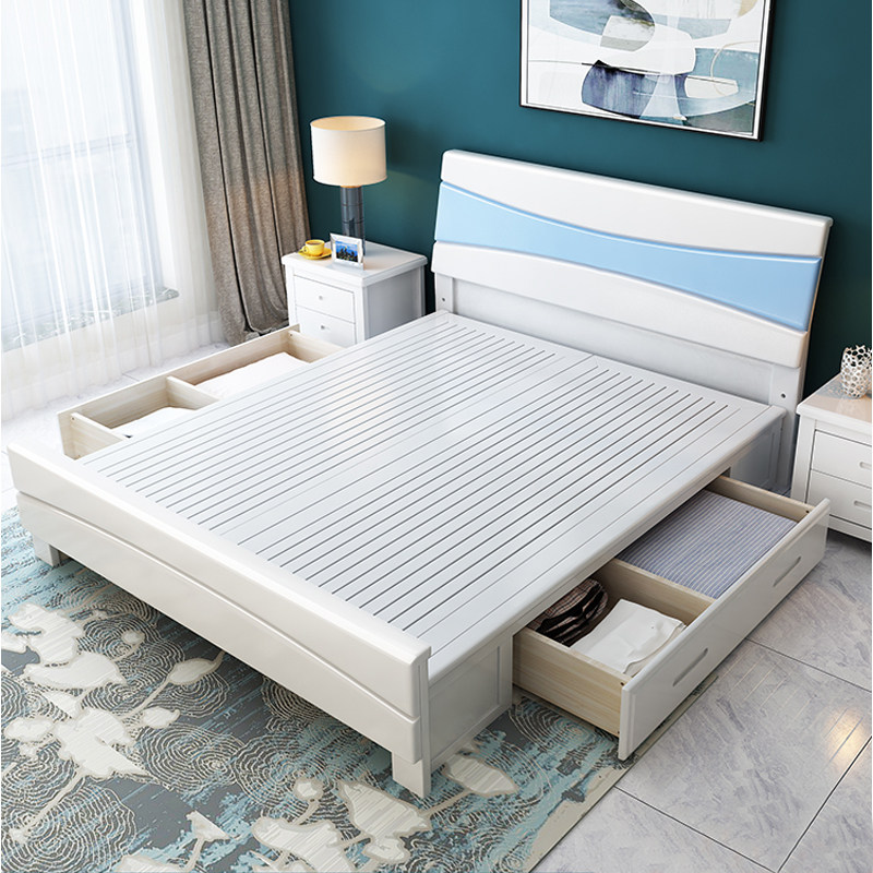 Solid wood double bed modern simple 18 meters master bedroom 15m Chinese style oak high box storage wedding bed frame economical