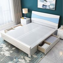 Solid wood double bed modern simple 1 8 m Master Bedroom 1 5m Chinese style oak high Box storage wedding bed frame economical