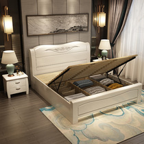 Solid wood bed 1 8 m double bed master bedroom wedding bed 1 5m adult single bed economical air pressure high Box storage bed