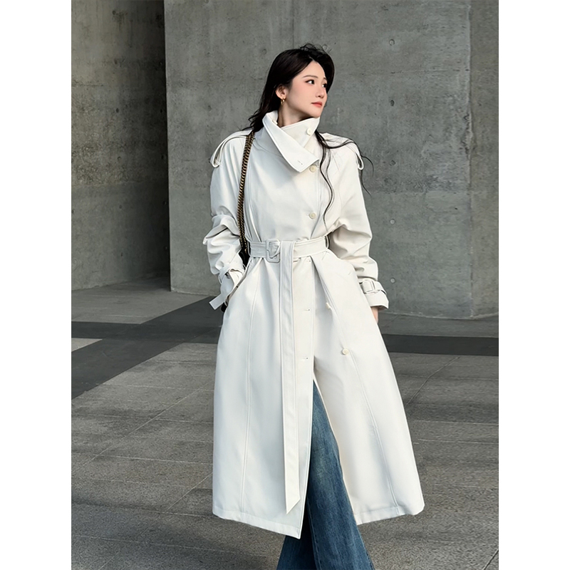 White Mid-Length Stand-Collar Trench-Style down Jacket for Women, 2026 Winter New Model, Warm 90% White Duck down Coat