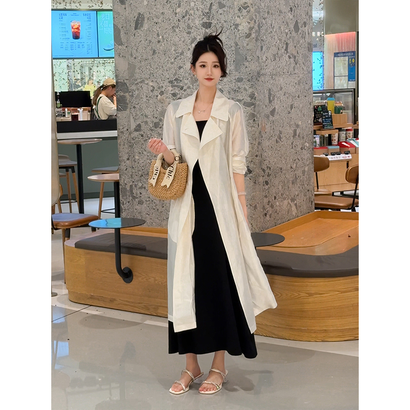 Fashionable French-Style Lightweight Acetate Trench Coat for Women 2026 Summer Petite Suit Collar Mid-Length Sun Protection Cover-Up