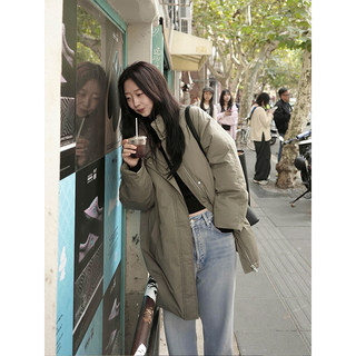 90白鸭绒立领风衣羽绒服女2025冬韩系小个子保暖中长款工装派克服