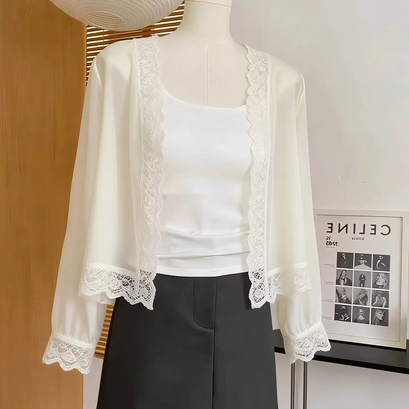 High-End Foreign Trade Women's Fashion Brand Cardigan Shawl with a French-Style Exquisite Design, White Jacket Top for Summer