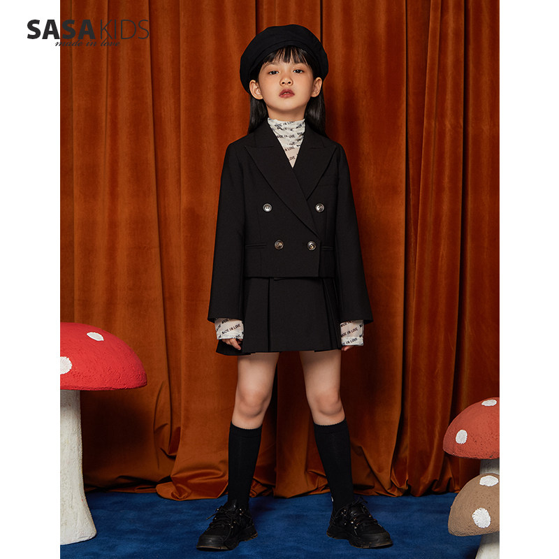 SASAKIDS custom women children autumn college style casual suit short blazer pleated skirt suit