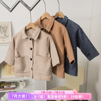 (Full batch return) 100% wool childrens clothing lapel long-sleeved loose double-sided wool coat childrens coat