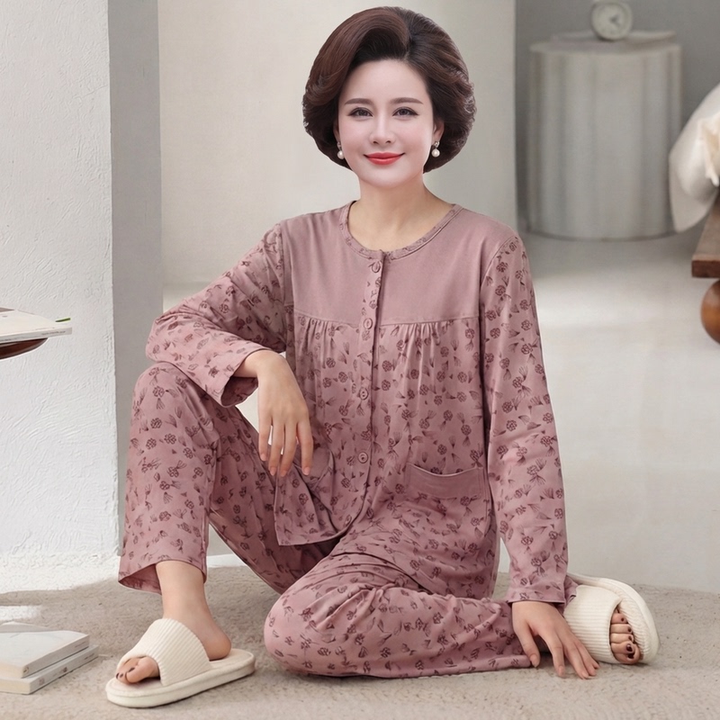 Middle-Aged Mother's Pajamas for Women, Spring and Autumn, Pure Cotton, Long-Sleeved Cardigan, 2026 New Style, Thin, Plus Size, Oversized Loungewear Middle-Aged Mother's Pajamas for Women, Spring and Autumn, Pure Cotton, Long-Sleeved Cardigan, 2026 New Style, Thin, Plus Size, Oversized Loungewear