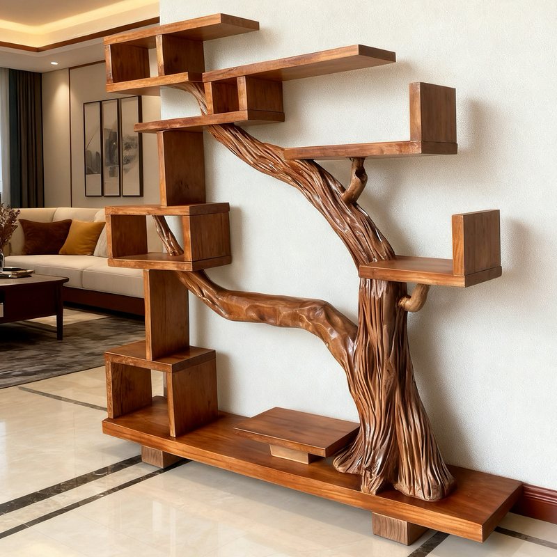 Wabi-Sabi Style Solid Wood Vintage Distressed Old Wood Tree Root Bookshelf for Living Room, Home, Guesthouse, Hotel, Natural Edge Wabi-Sabi Style Solid Wood Vintage Distressed Old Wood Tree Root Bookshelf for Living Room, Home, Guesthouse, Hotel, Natural Edge