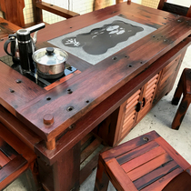 Old boat wood general tea table and chair combination antique Chinese shipwreck Wood tea table tea table multi-functional ancient boat wooden furniture