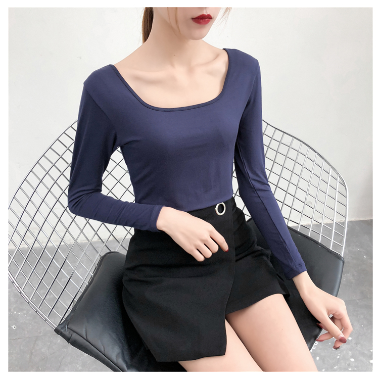 Mùa thu và mùa đông mỏng da màu modal đồ lót nhiệt cổ thấp chạm đáy áo sơ mi mùa thu quần áo màu đen bên trong áo phông áo thun nữ dài tay nữ đẹp
