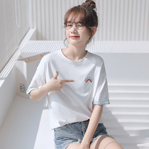 White t-shirt womens 2021 summer new loose Korean version of the student wild short-sleeved casual cotton top ins tide