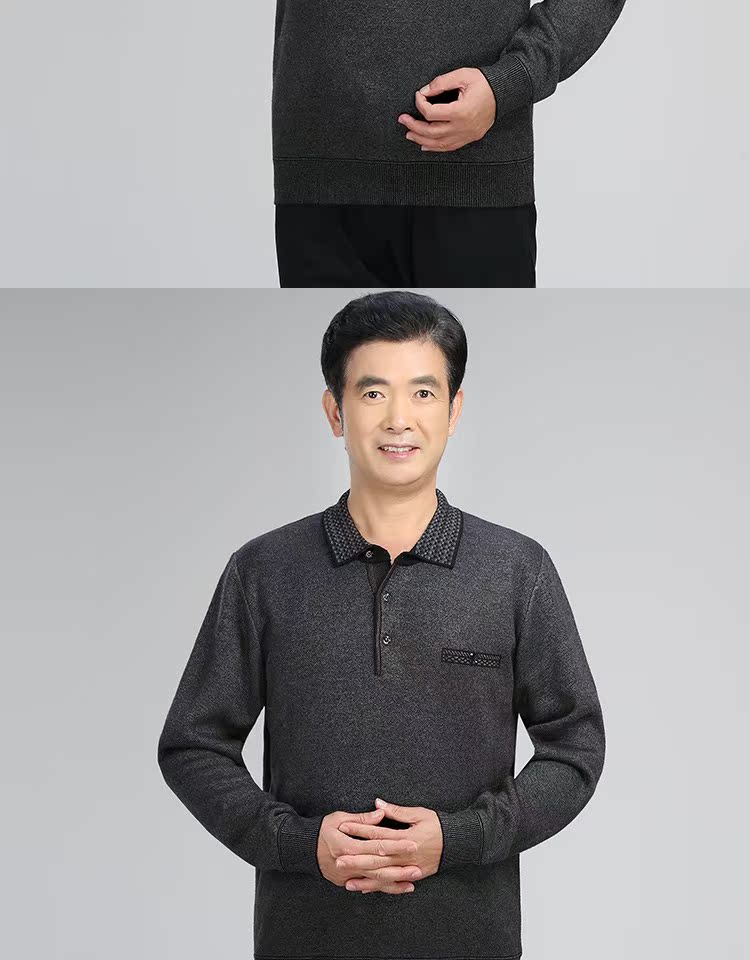 Áo len nam trung niên đan áo len dày ấm nửa cổ áo len cộng với nhung rắn màu headband của ông nội quần áo nam - Kéo qua ao nam