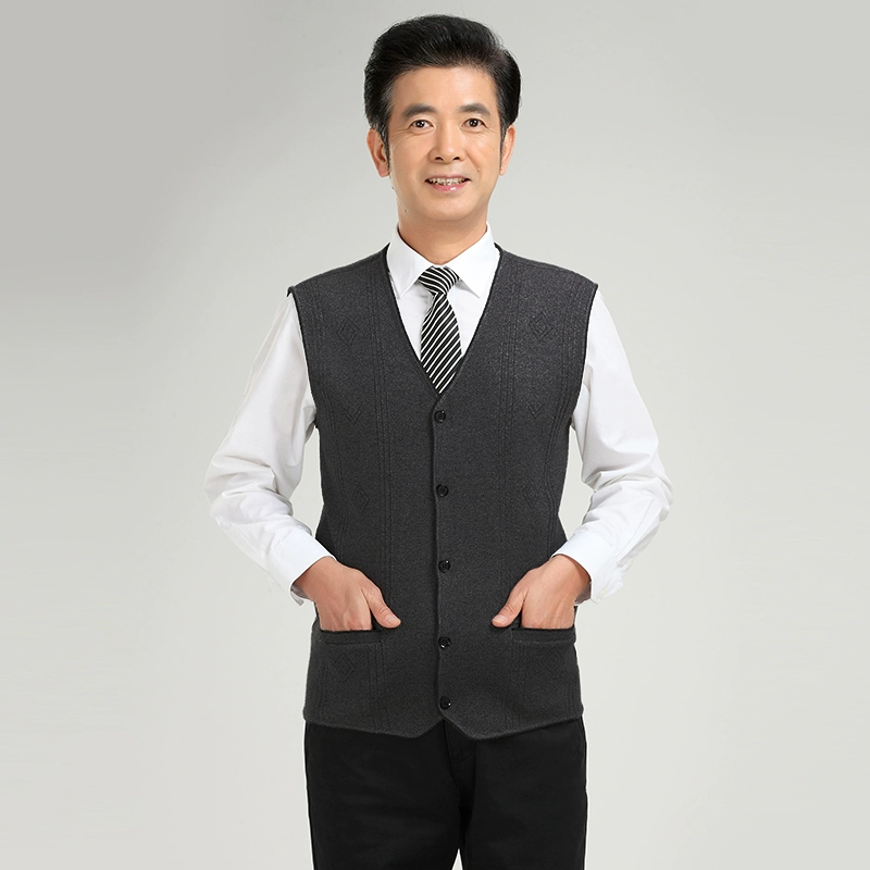 Người đàn ông trung niên và lớn tuổi hơn áo len mùa thu áo len người cao tuổi vest vest đan lỏng màu áo khoác ông nội