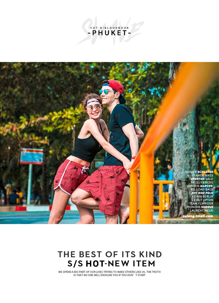 Cặp đôi đi biển quần ngắn nữ nhanh khô quần lỏng năm điểm màu đỏ in quần lớn giản dị nam kỳ nghỉ bên bờ biển 	quần đi biển cho bé trai