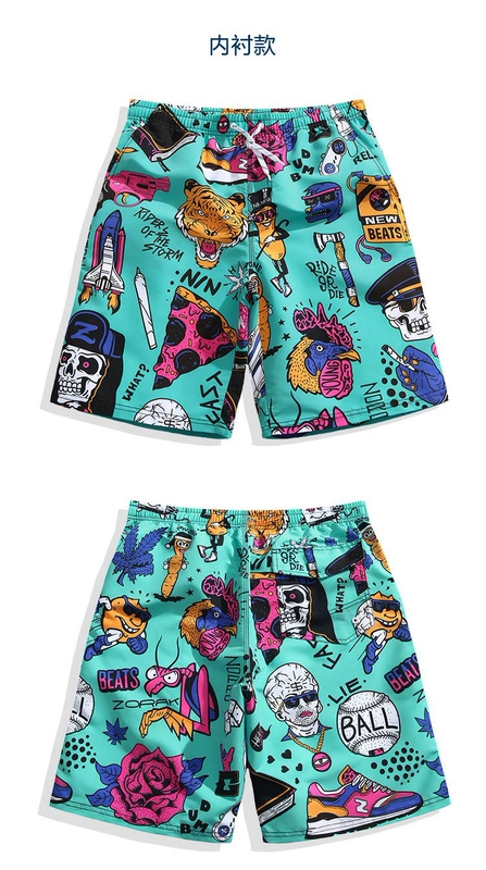 Mô hình lót quần nhanh chóng đi biển quần dài kỳ nghỉ nam quần short lỏng mùa xuân nóng năm điểm boxer quần bơi xu hướng cá tính mặc - Quần bãi biển 	quần 7 màu đi biển