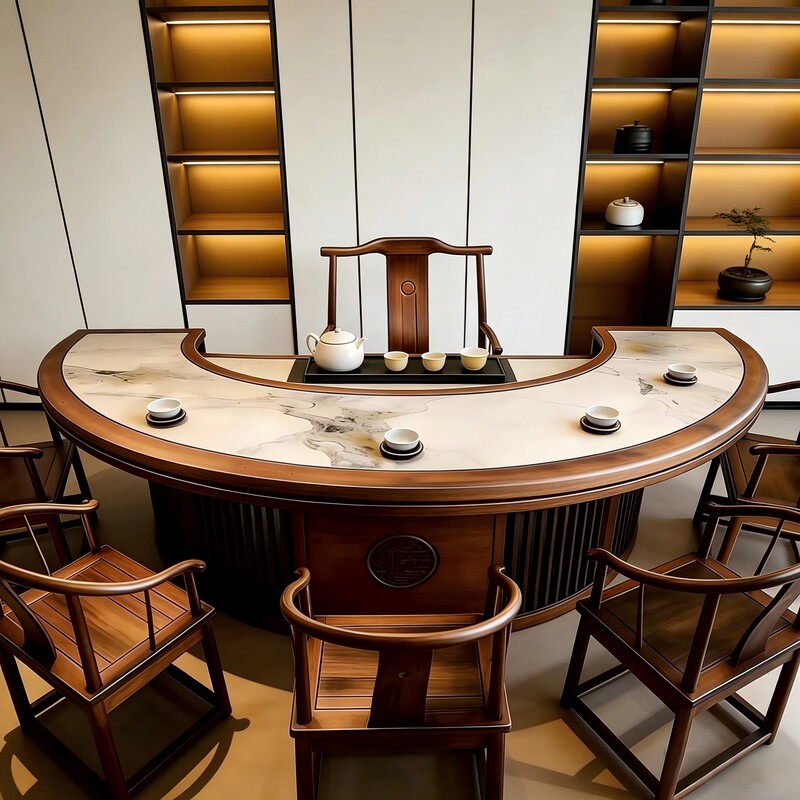 Song-Style Aesthetic Solid Wood Tea Table and Chairs, North American Black Walnut Tea Table, Designer Tea Table, New Chinese-Style Office Furniture